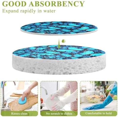 Blue Butterfly Kitchen Scrub Sponges, Pop-up Kitchen Cleaning Sponges Reusable Dish Washing Sponges for Bathroom Household Cleaning 3 Pack - Non Scratch Scrubber
