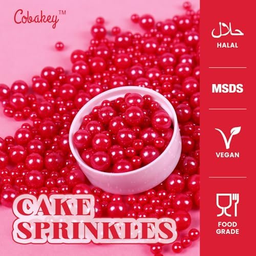 Red Pearl Sprinkles for Cake Decorations 3.52 ounce Edible Sugar Sprinkles for Cupcake Toppers Wedding Party Patriotic Valentines Halloween Christmas Holiday Supplies
