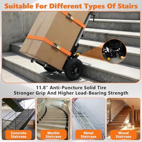Electric Stair Climbing Dolly 1500W Heavy Duty Powered Stair Climber Hand Truck with 10" Anti-Slip Tires, Powered Stair Climbing Cart for Appliances, Furniture & Warehouse Moving (900 lbs Capacity)