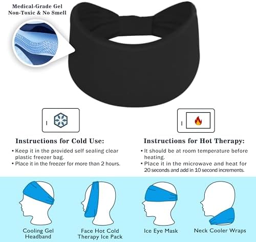 Crimmy Migraine Headache Relief Cap, Cooling Gel Headband Neck Wrap Hat Mask, Soothing Ice Pack Head Face Cold Compress for Tension Stress & Hangover