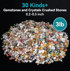 800Pcs+ (3lb) Gemstones and Crystals Set, 30 Kinds+ Crystals Bulk and Minerals Science Kit, Crystals and Healing Stones for Kids, Rocks for Tumbling, Crushed Stones