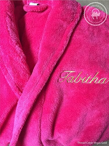 Camelsota Custom Embroidered Super Plush Microfleece Robe with Personalized Name or Text, Smoke Grey, White or Pink Monogrammed Shawl Collar Customized Front or Across Back