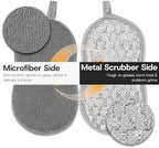 Multi-Purpose Scrub Kitchen Sponges – 12 Pack Dish Sponge, Dual-Sided Non-Scratch Microfiber & Metal Scrubber, Reusable Sponges for Dishes, Pots, Glass, Sink, Stovetop & Bathroom (Gray)