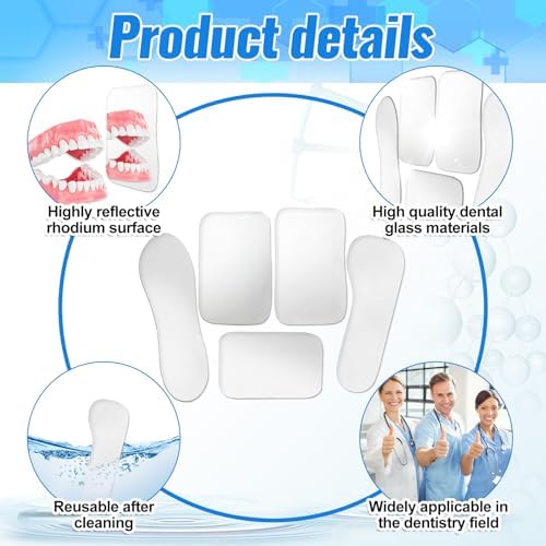 Set of 5 Dental Occlusal Photographic Mouth Mirror - Rhodium Intraoral Reflective Mirrors for Dentistry, Dental Plated Glass Reflector Oral Inspection Kit for Photography