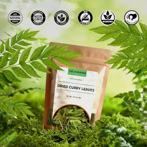 Premium Air Dried Curry Leaves 0.5oz (15g) – 100% Natural Whole Kadi Patta, Each Leaf Carefully Handpicked, Non-Broken & Aromatic
