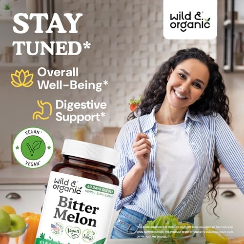 Wild & Organic Bitter Melon Capsules 500 mg - Overall & Digestive Support - Bitter Melon Extract Supplement - Momordica Charantia Capsules - Vegan, No Fillers, Non-GMO - 60 Count
