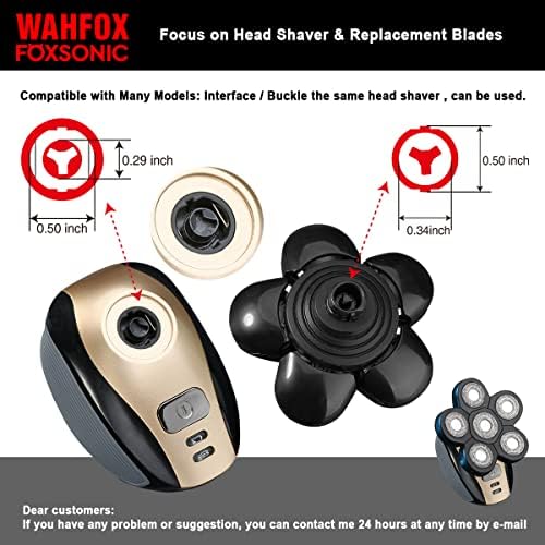 Universal 6 Blade Replacement Heads for Mainstream Shaver Brands, Bald Shaver Replacement Heads with Blade Cover (Black)
