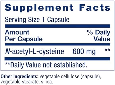 Life Extension N-Acetyl-L-Cysteine (NAC), Immune, Respiratory, Liver Health, NAC 600 mg, Potent antioxidant Support, Free-radicals, Easy to Absorb, 60 Capsules