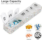 Soleebee Portable Weekly 7 Day Pill Organizer, Bling Crystal Pill Box Case, Travel Pill Planner, Pill Dispenser, Medicine Vitamin Container Organizer (AB)