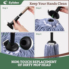 Eyliden String Mop, Cotton Mop with Wet & Dry Non-Touch Replacement, 2 Reusable Heads, 4 Scouring Pads, Adjustable Handle, Home Commercial Floor Cleaning Tools for Tile, Wood, Concrete Surfaces (Blue)