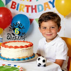 Glitter Black Soccer Happy 6th Birthday Cake Topper Soccer Players Toys Theme Party Cake Decorations 6 Years Old Birthday Ball Party Cake Decor Supplies for Boy Girl