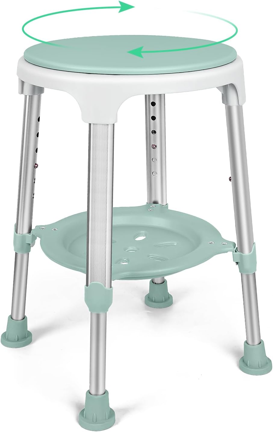 Swivel Shower Stool 350lbs, Tool-Free Assembly Adjustable Shower Seat Bathroom Stool with Storage Tray & Anti-Slip Rubber Tips for Safety and Stability