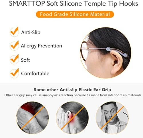 SMARTTOP Silicone Eyeglasses Temple Tips Sleeve Retainer, Anti-Slip Elastic Glasses Ear Grip Comfort Eyeglasses Retainers Behind The Ears for Reading Glasses Sunglasses