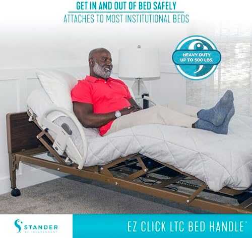Stander EZ Click Bed Handle, Hospital Beds Rail, Safety Assist Medical Railing for Seniors, Long Term Care for Elderly, Set of 2, ASTM Safety Approved Bedrail