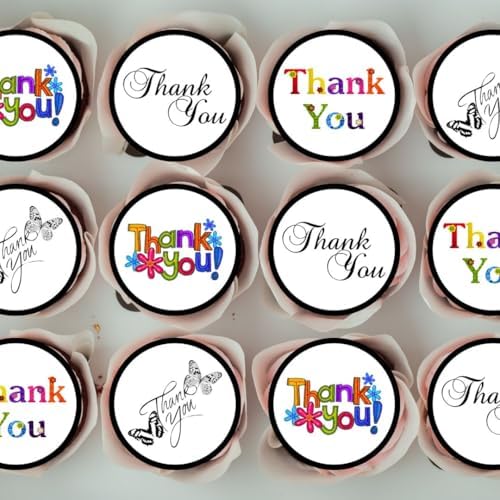 PRECUT Thank You Cupcake Toppers Theme 1, Edible Thank You Cake Decorations, Thanks Cake Toppers Edible, Thanks Birthday Decoration, 24 x 4cm / 1.5 inch