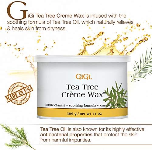 GiGi Tea Tree Crème Wax - Soothing Hair Removal Wax for Sensitive Skin, Soft Wax for Face & Body, Calming Formula with Tea Tree Oil, 14 oz