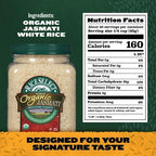 RiceSelect Organic Jasmati White Rice for Asian-Food-Inspired Recipes, Premium Non-GMO Gluten-Free Long-Grain Jasmine Rice, 32-Ounce Jar