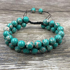Aaa Natural Green Magnesite Turquoise Gemstone 8Mm Round Beaded Thread Wrap Bracelet. Adjustable Macrame Bracelet , Charm Bracelet , Boho Bracelet , Handmade Bracelet For Women & Unisex.