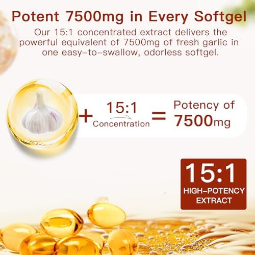 Aged Garlic Extract-300 Count 7500mg Odorless Organic Garlic Capsules Supplement for Heart & Immune Support – Vegetarian, Non-GMO, All-Natural Softgels, 2-Year Matured for Antioxidant Wellness