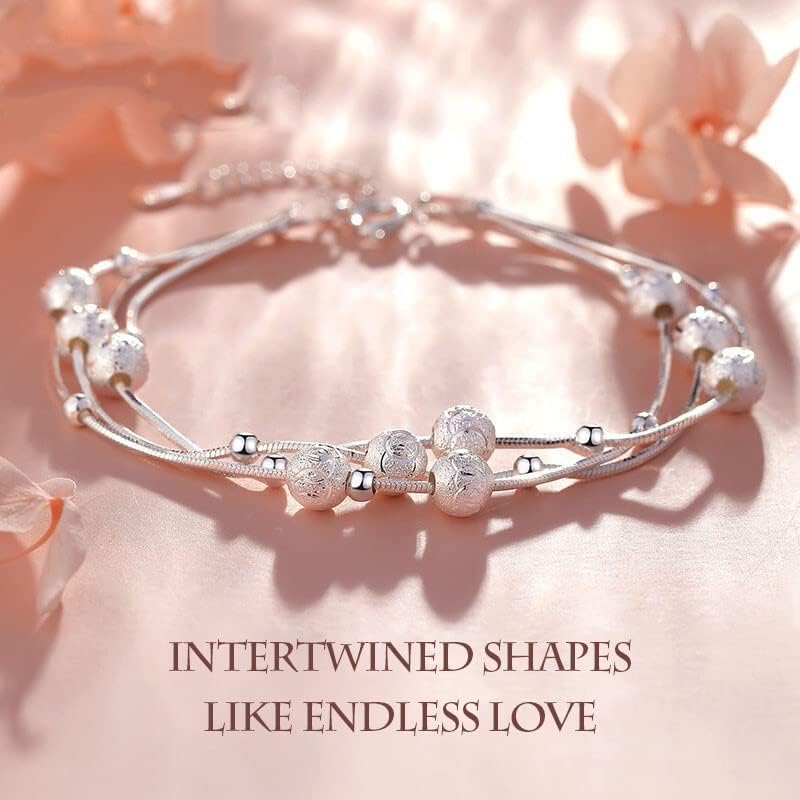 FANCIBAND 925 Sterling Silver Charm Bracelets for Women, Dainty Silver Chain Adjustable Beaded Bracelet Simple Jewelry Gifts for Women