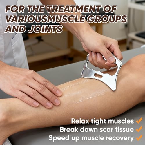 tonchean 6-Piece Muscle Scraper IASTM Tool Set, Gua Sha Scraping Massage Tool Set Stainless Steel Myofascial Release Tool Deep Tissue Massage Tool Set for Reduce Arms, Legs, Back, Shoulder Muscle Pain