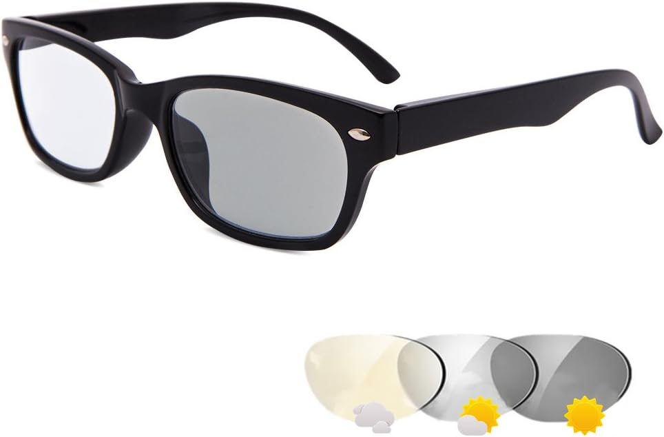 EYEGUARD Classic Photochromic Reading Glasses Spring Hinged Readers Sunglasses for Men and Women