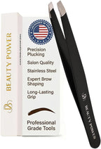 Beauty Power Professional Precision Slant Tweezers for Women Facial Hair - Tweezers for Men & Women, Eyebrow Tweezer for Ingrown Hair Blackhead & Splinter Removal - Gift Idea - Black