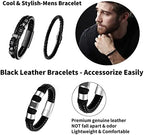 Black Leather Bracelets for Men Women 5pcs Mens Bracelet Leather and Steel Braided Cuff Bracelets