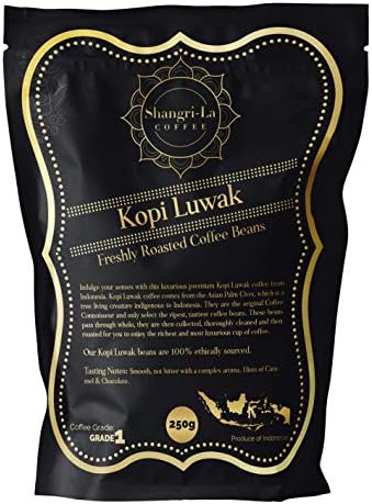 Shangri-La Coffee - Wild Kopi Luwak Coffee Whole Beans - Ethically Sourced - 250 Grams (8.8oz) (Other Weights & Bean Types Available) - Produce of Indonesia