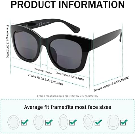 Eyekepper Large Frame Bifocal Sunglasses Women Oversize Bifocal Sunnies Readers - Black 2.00