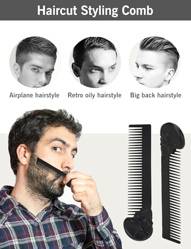 Oil Skull Pattern Zinc Alloy Comb - Pocket-Size Styling Tool for Head Hair or Beard, Suitable for Home and Salon (Black)