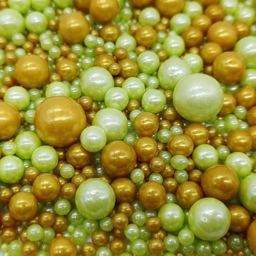 St. Patricks Day Edible Green & Gold Sugar Pearls Sprinkles Candy Mix Size Pearls Cake Decorations Cupcake Toppers Decorating Perfect for Wedding Party Valentine 4.58OZ