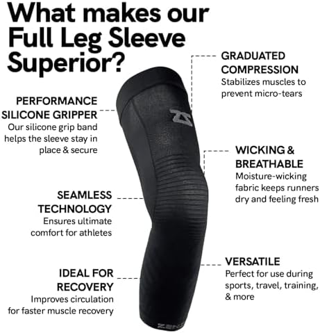 Zensah Full Leg Compression Sleeve - Support for Thigh, Knee, Calf for Men, Women, Running, Basketball, Football