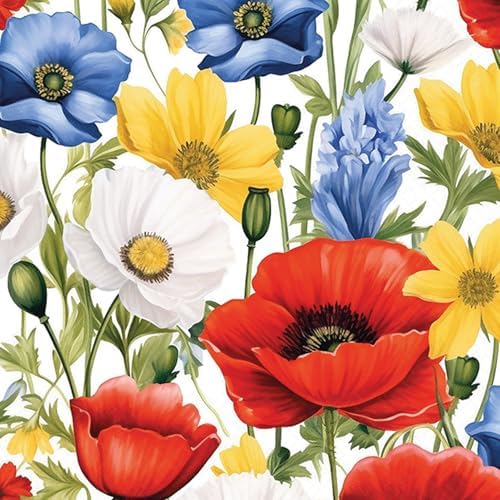 IHR Ideal Home Range Party Napkins Disposable 3-Ply Paper Lunch Napkin Pack, 6.5" x 6.5", Summer Blossoms, 20-Count