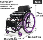 Lightweight Sports Wheelchair Foldable Adult Wheelchair Aluminium Wheelchair All Terrain Wheelchair for Youth, Adults, Elderly(Seat Width 42cm,Purple (B))