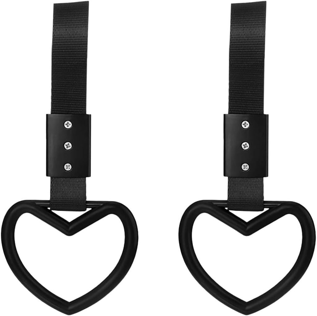 2PCS Heart-Shaped Car Handle Straps, Auto GRAP Handle Warning Pull Ring, Heart Decor for Car, SUV, Subway, Bus