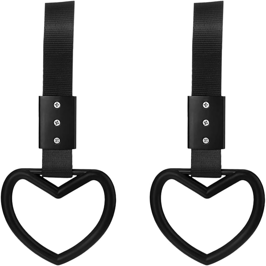 2PCS Heart-Shaped Car Handle Straps, Auto GRAP Handle Warning Pull Ring, Heart Decor for Car, SUV, Subway, Bus