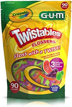 GUM Crayola Twistables Kids Flossers with Fluoride - Designed for Little Hands - Three Fun Fruit Flavors - Easy to Use Kids Floss Picks for Children Ages 3+, 90 Count (Pack of 4)