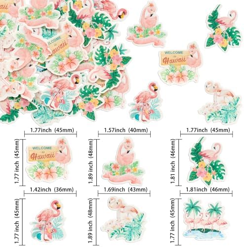 Gyufise 54Pcs Edible Flamingo Cupcake Toppers Wafer Paper Cocktail Tropical Aloha Luau Cake Dessert Pick Summer Hawaiian Beach Cupcake Decorations for Birthday Wedding Party Supplies Pink