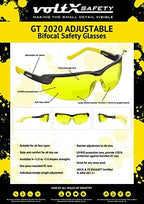 voltX GT ADJUSTABLE Bifocal Reading Safety Glasses (YELLOW Lens +2.0), ANSI Z87.1+ & CE EN166FT, Anti fog coated, UV400 Lens, Tilt & length adjustable earstems, clip on safety cord
