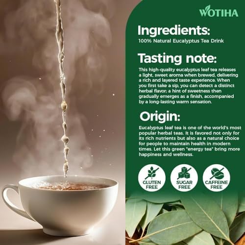 WOTIHA 70 Count Premium Eucalyptus Tea Bags - 100% Natural Eucalyptus Leaves, Boosts Respiratory Health,Non-GMO Caffeine-Free, Additive-Free, Sugar-Free, Vegan
