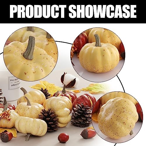 Artgar Pumpkin Decor Set, 23 PCS Fall Harvest Decorations Including Mini Pumpkins, Acorns, Pinecones, Berries, Maple Leaves for Home Table Wedding DIY Fall Halloween Thanksgiving Decor