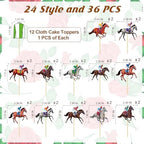 36 PCS Kentucky Horse Cupcake Toppers, 24 Style Derby Decorations, Clothing Jockey Horse Racing Derby Toothpicks Run for the Rose Cupcake Toppers, Run for the Roses Theme Horse Party Supplies