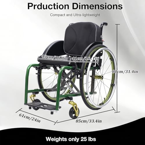 Ultra Lightweight Wheelchair(25Lbs) Folding Sports Wheelchairs with Handbrakes, Quick Release Rear Wheels and Anti-Tip Wheels(Red,16.9in Seat Width)