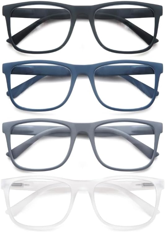 Large Reading Glasses Mens Oversized Wide Readers +2.25 Lightweight Square Magnifying Cheaters Glasses for Men W/Big Head 4 Pack
