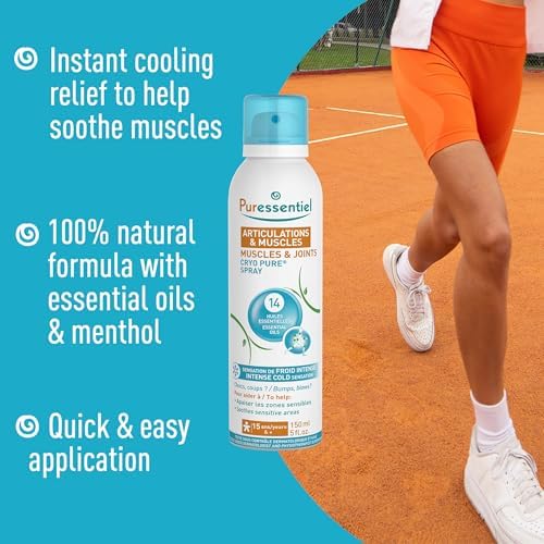 Puressentiel Muscles and Joints Cryo Pure Spray - Natural Menthol and Essential Oils Soothe Muscle Stiffness - Long Lasting Cooling Sensation - 5 oz