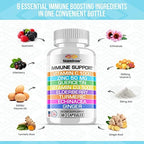 8 in 1 Immune Support with Quercetin Zinc 50mg Vitamin C 1000mg Vitamin D3 5000 IU and Elderberry Echinacea Ginger for Adults Kids - VIT D Supplement Veg Capsules