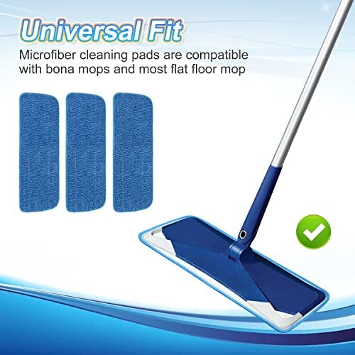 3 Pack Microfiber Mop Pads Replacement for Wet/Dry Mop Floor Cleaning Reusable Mop Pads Refills for Spray Floor Mops Compatible with Bona Floor Care System and Any Microfiber Flat Spray Mop