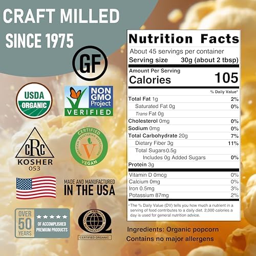 Great River Milling Organic White Popcorn Kernels | USDA Organic, Healthy Non-GMO Popping Corn | Naturally Gluten Free, Light, Fluffy, Crunchy Popcorn for Stovetop, Air Popper, Whirley Pop | 3 Lb