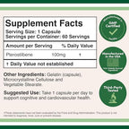 Pterostilbene Supplement 100mg Capsules (Third Party Tested) 60 Capsules, Superior to Resveratrol, Antioxidant for Longevity Support (Non-GMO, Gluten Free) by Double Wood